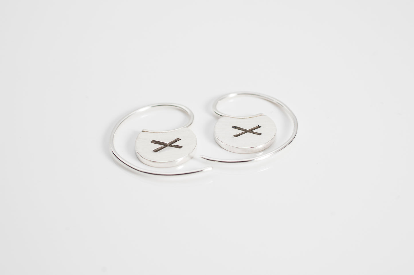 Silver Cross Hook Earrings