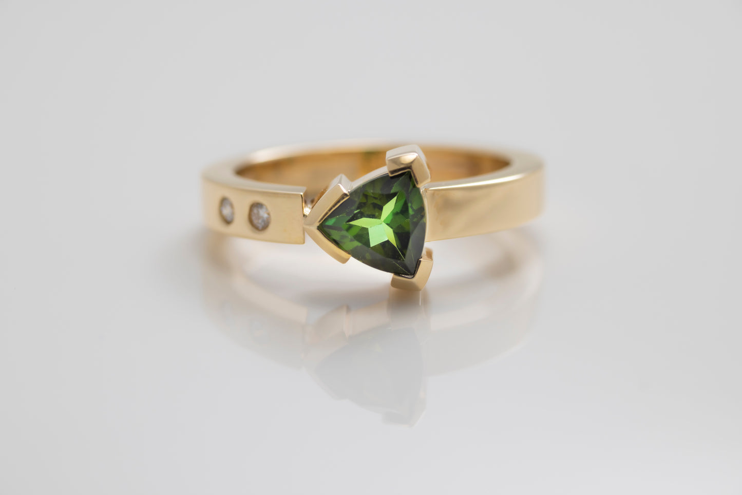 Green Trillion Tourmaline Ring