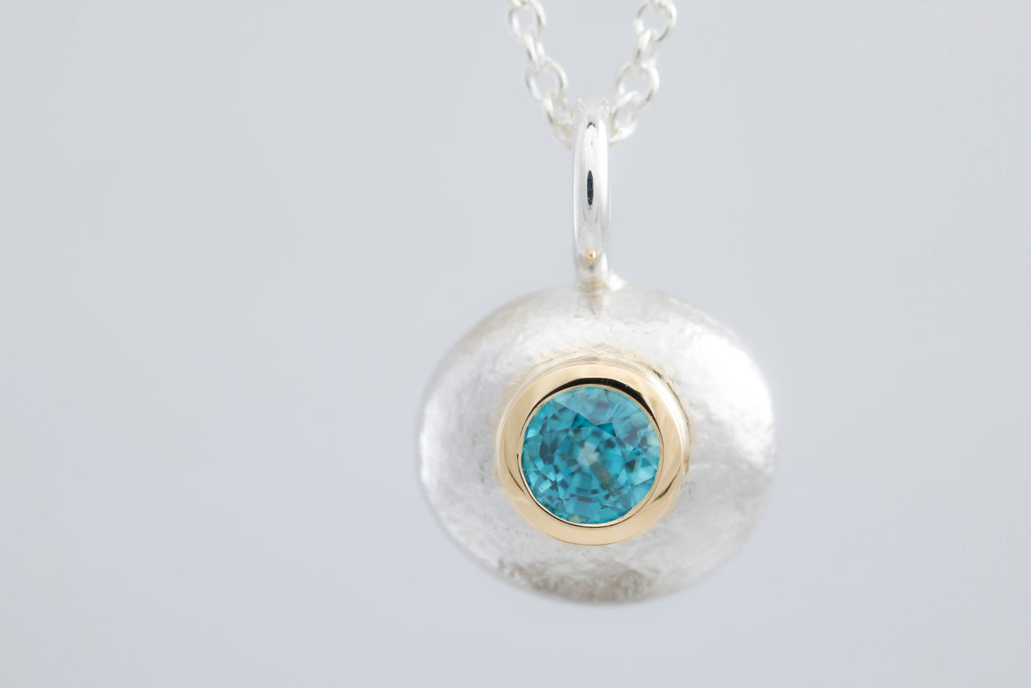 Blue Zircon Pebble Pendant