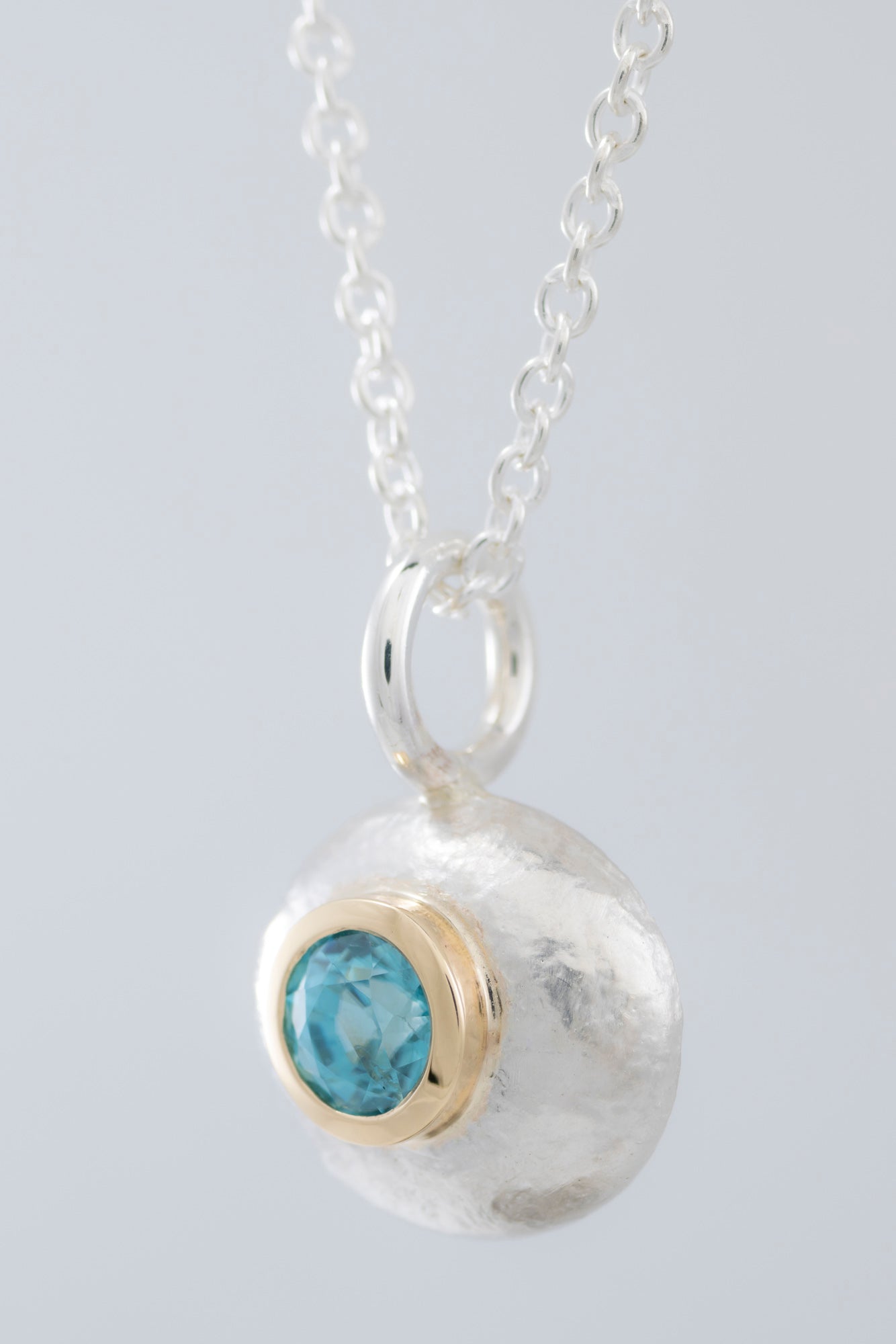 Blue Zircon Pebble Pendant