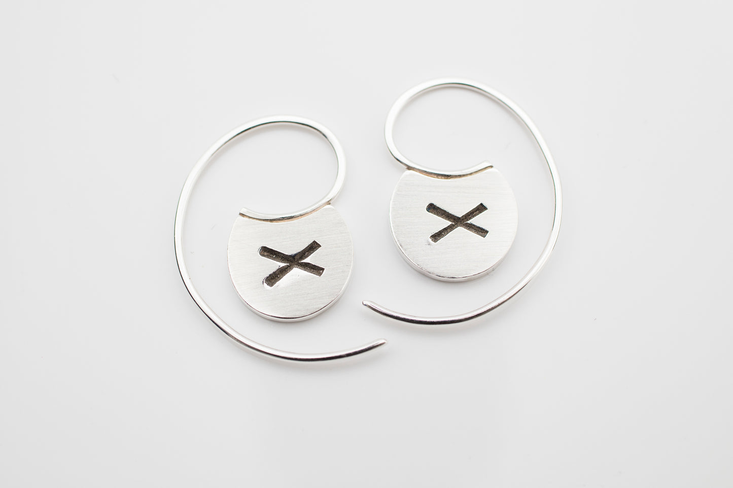 Silver Cross Hook Earrings