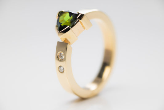 Green Trillion Tourmaline Ring