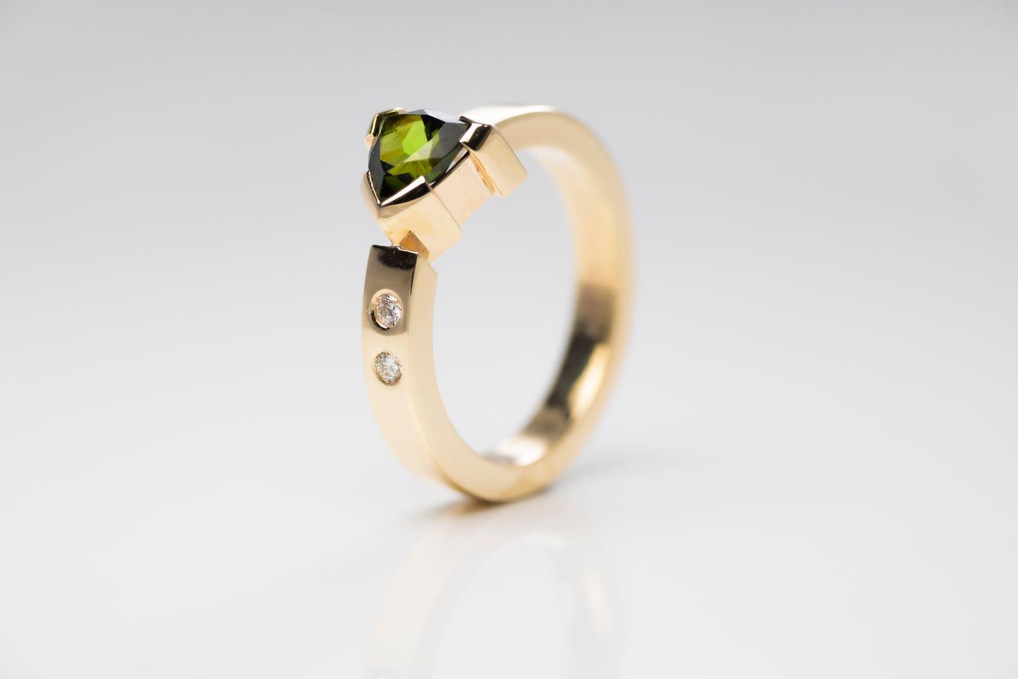 Green Trillion Tourmaline Ring