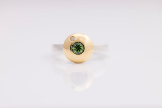 Domed Green Sapphire And Diamond Ring